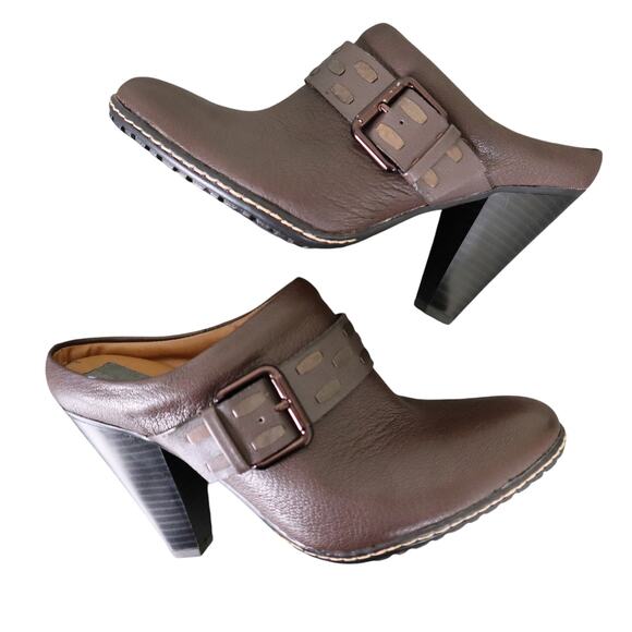 Eurosoft by Sofft Womens Sacha Brown Leather Mules Size 9 Slip On Buckle Clogs - Picture 1 of 10